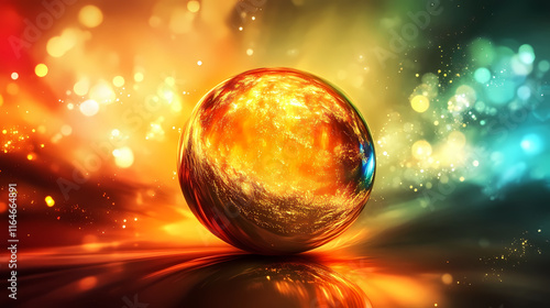 Softly glowing auroral light reflected in an abstract golden sphere, abstract, sphere. Auroral. Illustration photo