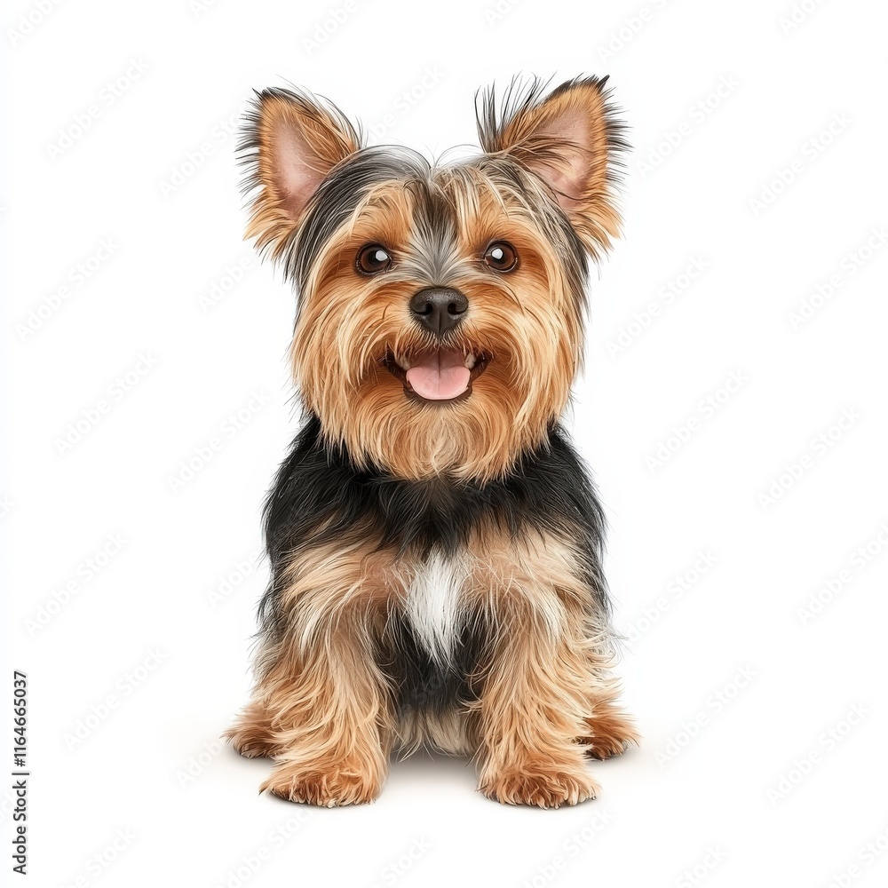 Adorable Yorkshire Terrier sitting happily with a bright expression, showcasing its fluffy fur and charming personality. Adorable Yorkshire Terrier sitting happily with a bright expression, showcasing its fluffy fur and charming personality.