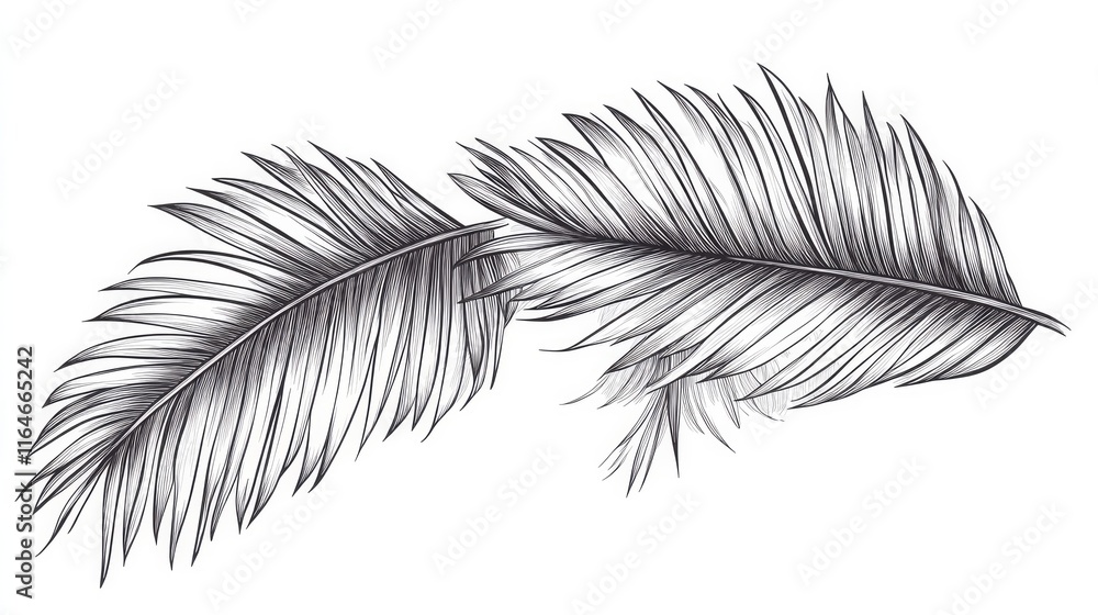 Hand-drawn vector of tropical palm leaves arranged gracefully.
Hand-drawn vector of tropical palm leaves arranged gracefully.