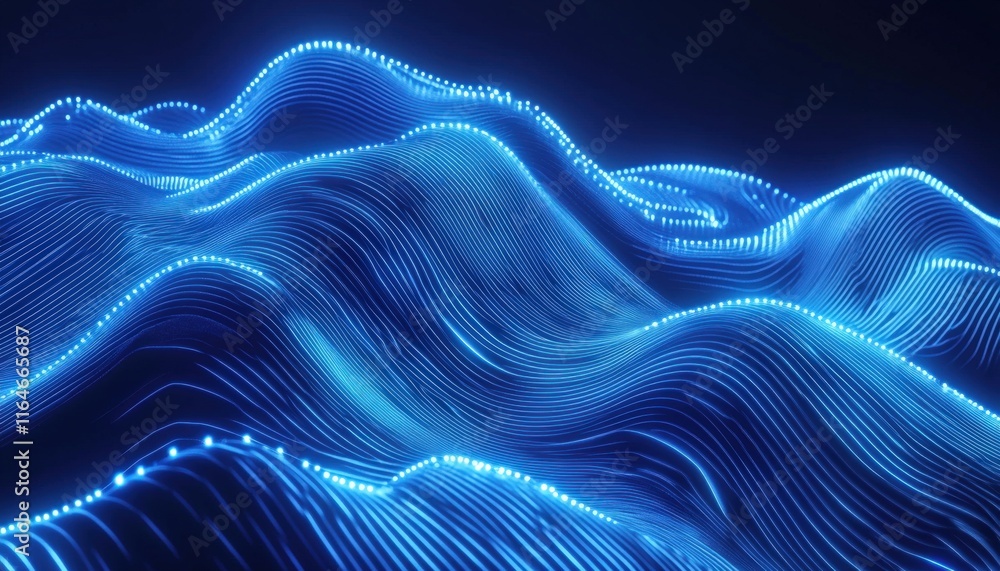 Fototapeta premium Abstract Blue Glowing Lines Digital Wave Background Futuristic Technology Concept
