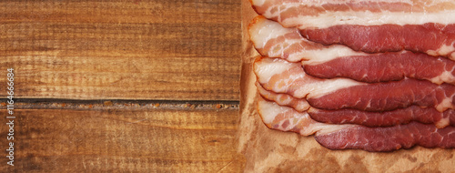 Photography pieces of sliced ​​English bacon