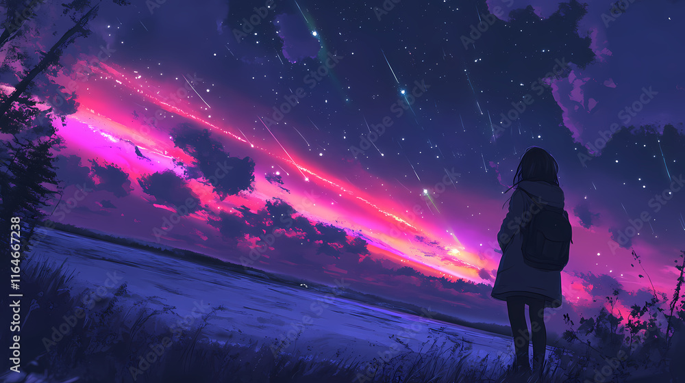 Obraz premium Northern lights. Auroral. Illustration