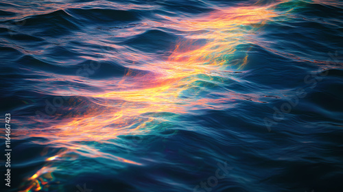 Shimmering auroral light on the surface of the sea , glowing, abstract, shimmering. Auroral. Illustration