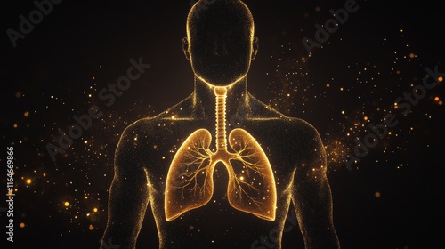 An illustration of a human form with alveoli and bronchi taking in air photo