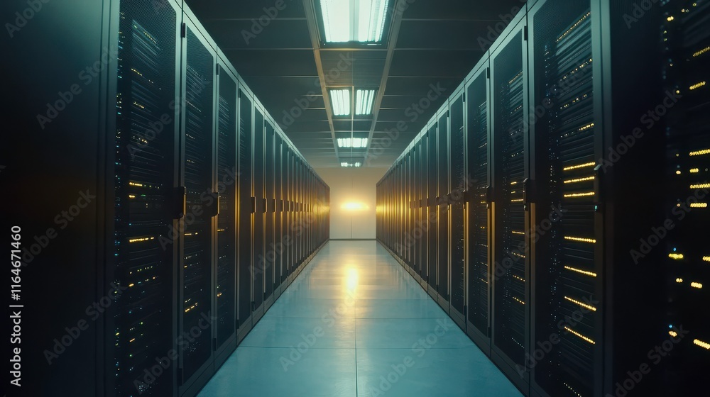 Modern Server Room with Soft Lighting and Data Environment Modern Server Room with Soft Lighting and Data Environment
