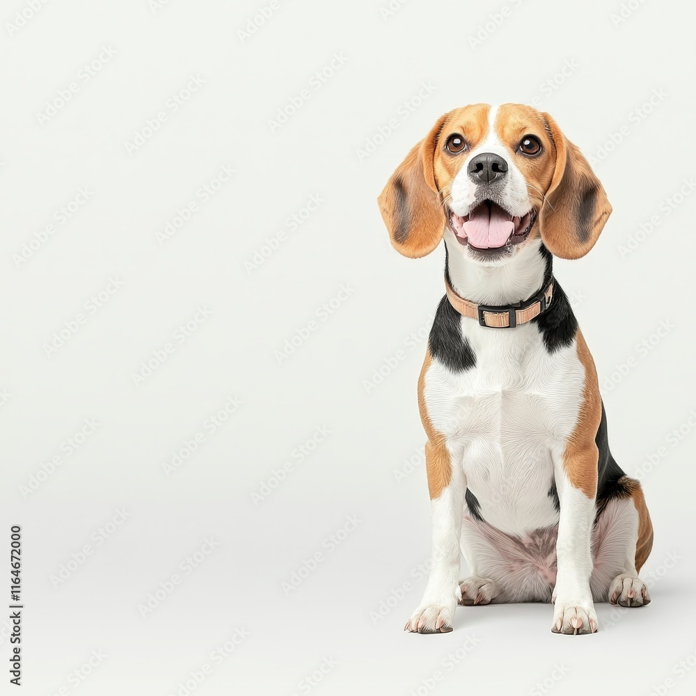 A cheerful beagle dog with a friendly expression, sitting calmly against a neutral background, showcasing its playful nature. A cheerful beagle dog with a friendly expression, sitting calmly against a neutral background, showcasing its playful nature.