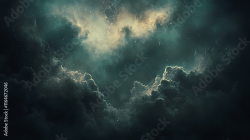 Clouds shrouded in an auroral veil shimmering with ethereal hues under the watchful eye of the milky way , astronomy photography, galactic landscape. Auroral. Illustration photo