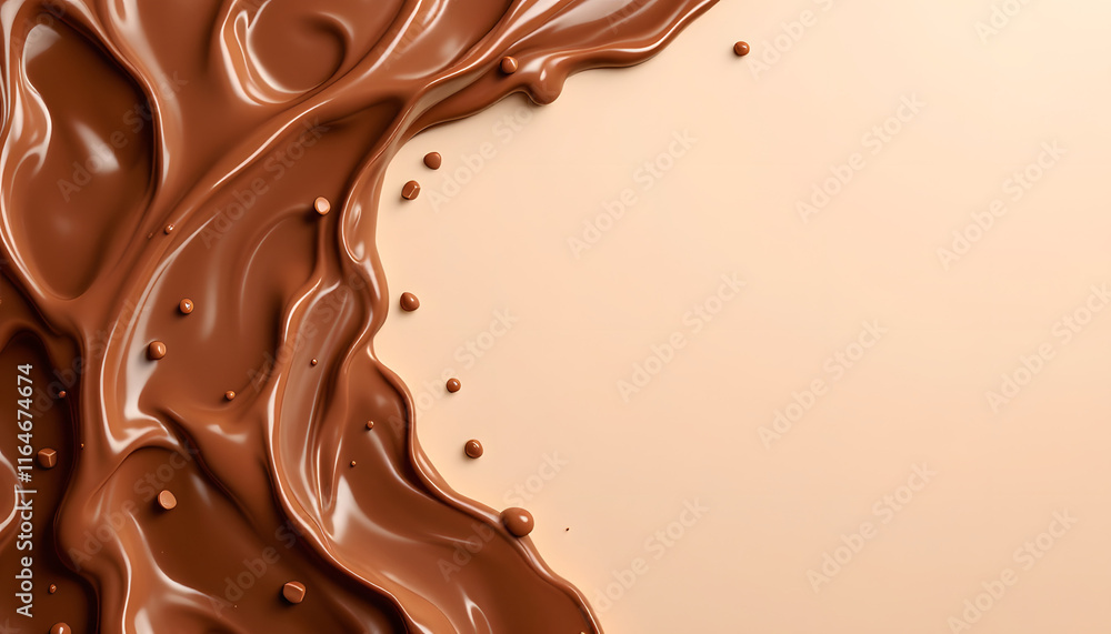Melted chocolate drizzled beautifully on a beige background Melted chocolate drizzled beautifully on a beige background
