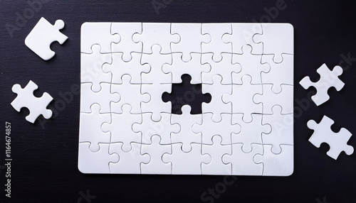white puzzle, piece, put together, jigsaw, not fit, one, incomplete, blank, team, game, missing