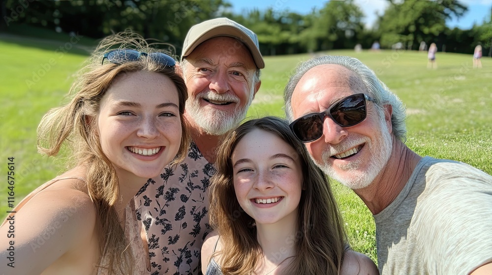 Happy Family Portrait Outdoors Sunny Day Happy Family Portrait Outdoors Sunny Day