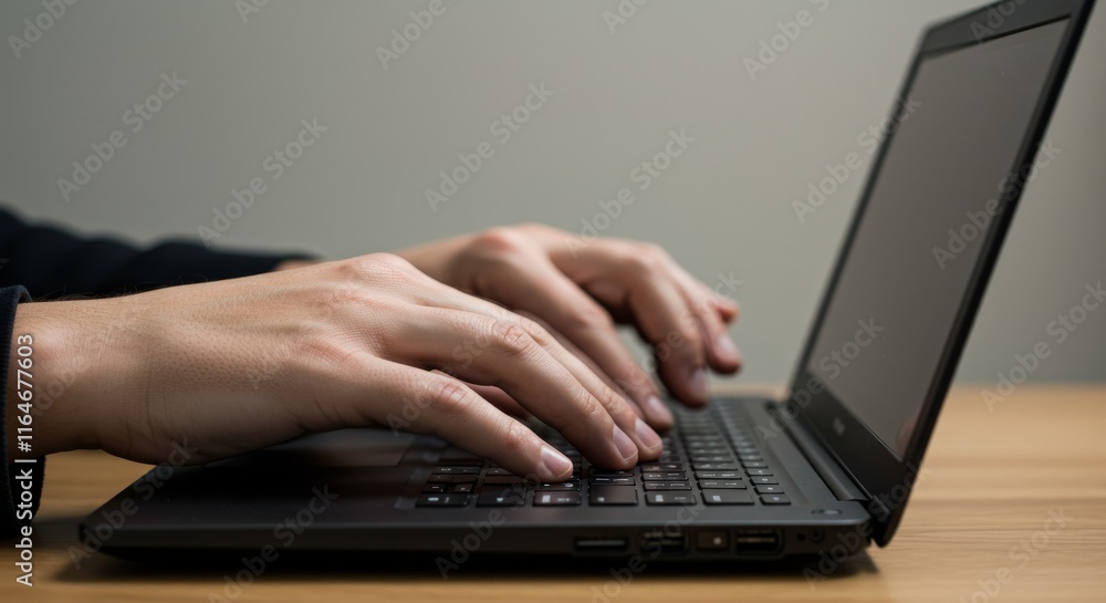 Hands typing on laptop keyboard for business and remote work concept Hands typing on laptop keyboard for business and remote work concept