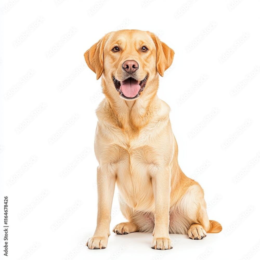 A cheerful Labrador retriever sitting, showcasing a friendly demeanor and a glossy coat, ideal for pet-related visuals. A cheerful Labrador retriever sitting, showcasing a friendly demeanor and a glossy coat, ideal for pet-related visuals.
