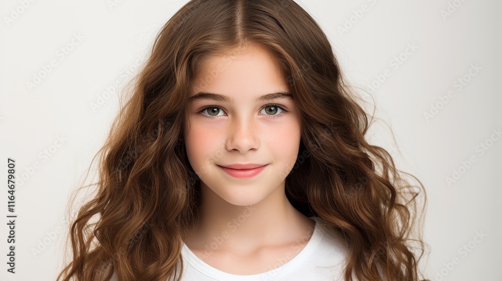 Smiling girl in bright studio setting versatile background for creative projects and visuals Smiling girl in bright studio setting versatile background for creative projects and visuals