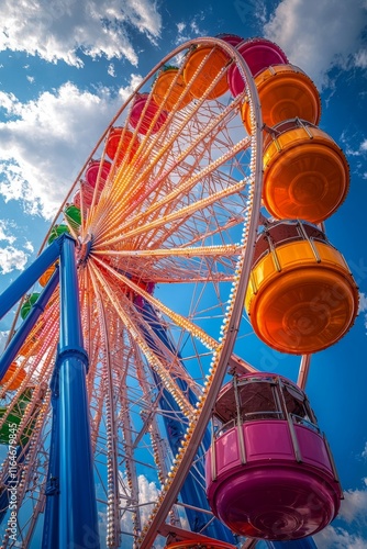 Ferris wheel offering amusement, entertainment, and scenic views during the autumn or fall season in a park outdoors