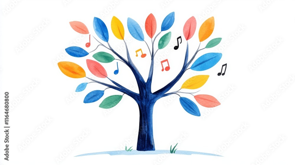 A stock poster featuring an isolated tree, with musical notes and eco-friendly notes, centered around a theme of music and nature. A stock poster featuring an isolated tree, with musical notes and eco-friendly notes, centered around a theme of music and nature.