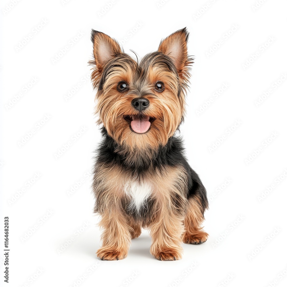 A cheerful Yorkshire Terrier stands proudly, showcasing its beautiful fur and playful personality, perfect for pet lovers. A cheerful Yorkshire Terrier stands proudly, showcasing its beautiful fur and playful personality, perfect for pet lovers.
