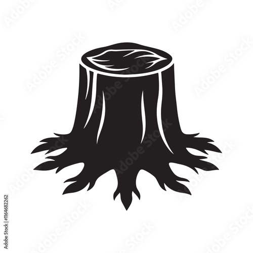 Tree stump silhouette, black and white silhouette, vector and illustration