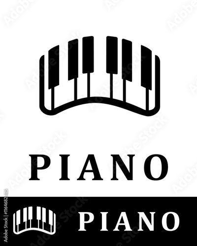 A minimalist logo design featuring stylized piano keys in a curved arrangement, symbolizing music, creativity, and elegance