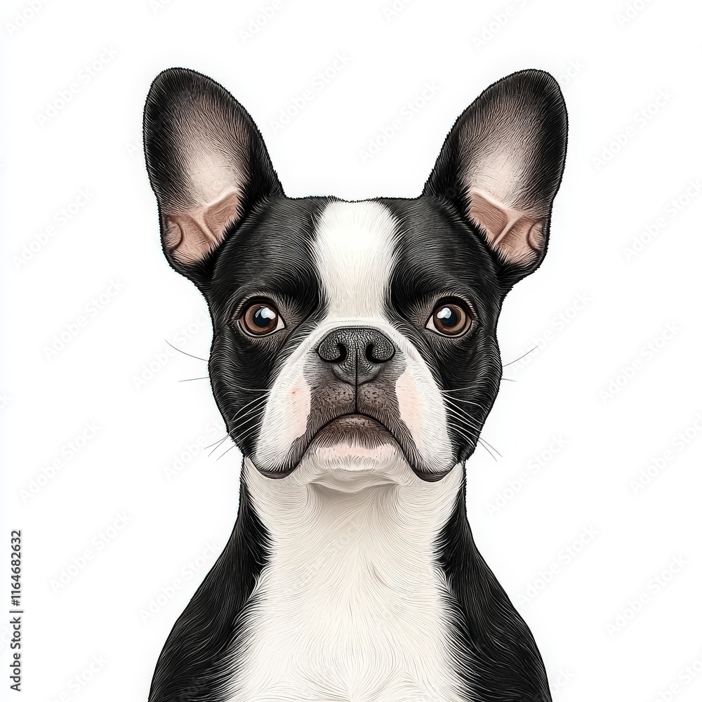 A close-up portrait of an adorable Boston Terrier dog with expressive eyes and distinctive black and white fur. A close-up portrait of an adorable Boston Terrier dog with expressive eyes and distinctive black and white fur.