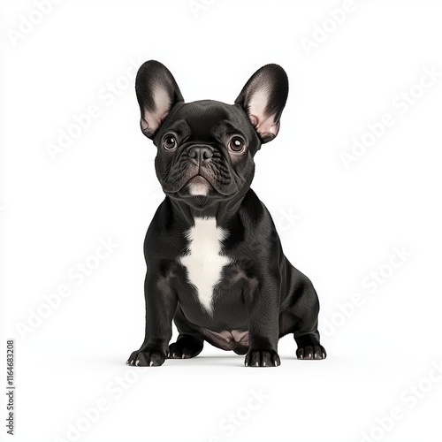 A cute and playful black French Bulldog sitting patiently, showcasing its charming features and expressive eyes. photo