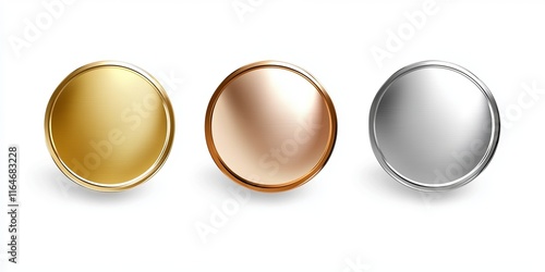 Logo collection of shiny gold silver and bronze medals Metallic luxury frames and emblems for abstract graphic design