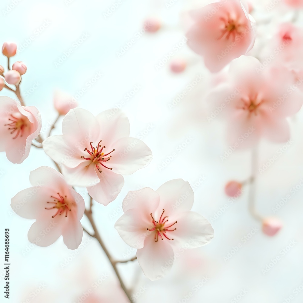 Delicate Pink Cherry Blossom Blooms in Soft Light Delicate Pink Cherry Blossom Blooms in Soft Light