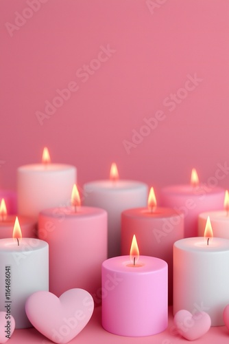 Valentine's Day Romantic Pink Candles Hearts Valentine s Day Love Romance Still Life