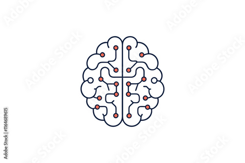 ai brain with neural network line art vector illustration