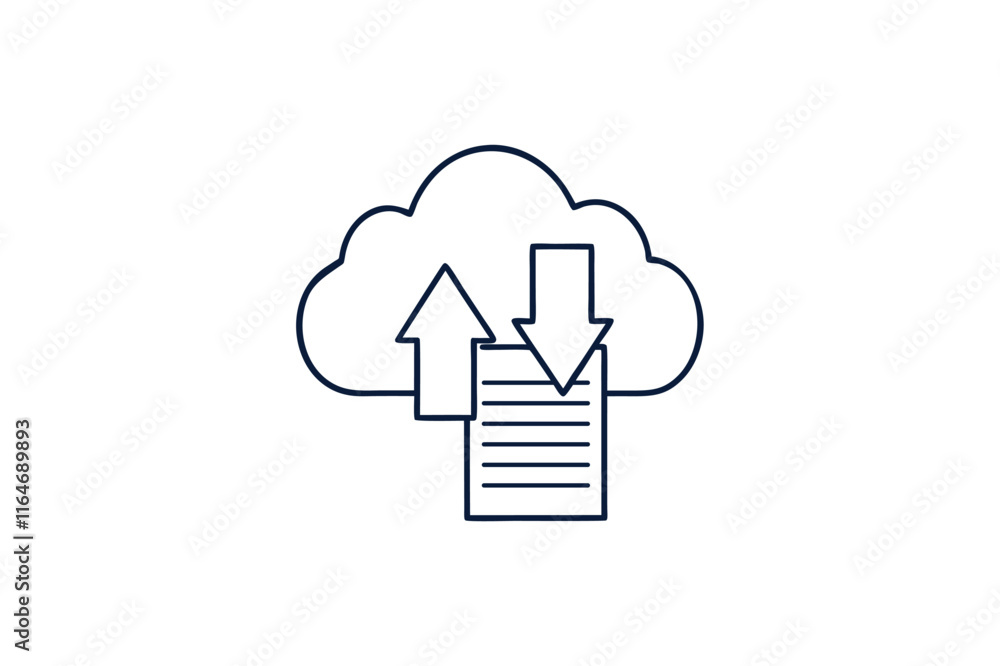cloud with data download and upload line art vector illustration cloud with data download and upload line art vector illustration