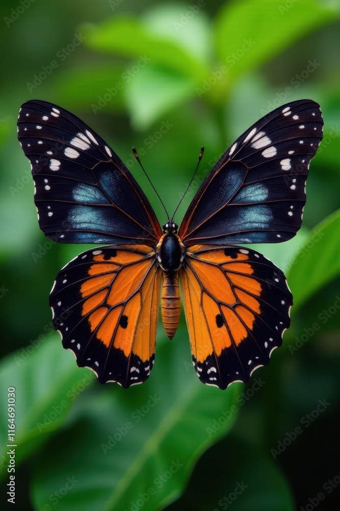 Large butterfly wings with black body and white spots, insect, wildlife Large butterfly wings with black body and white spots, insect, wildlife