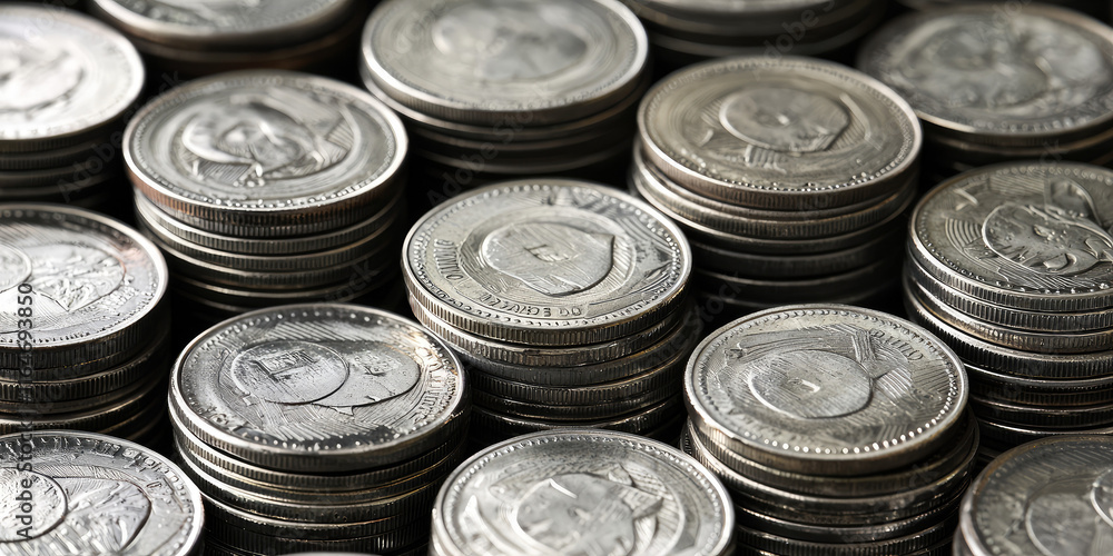 Closeup many Old coins stacks silver copper background wallpaper Closeup many Old coins stacks silver copper background wallpaper