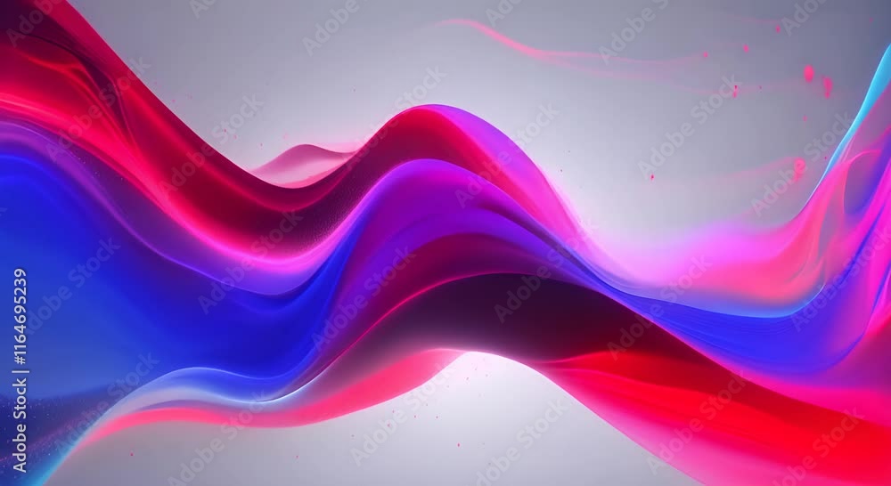 Abstract digital waves with glowing red and blue particles creating a ...