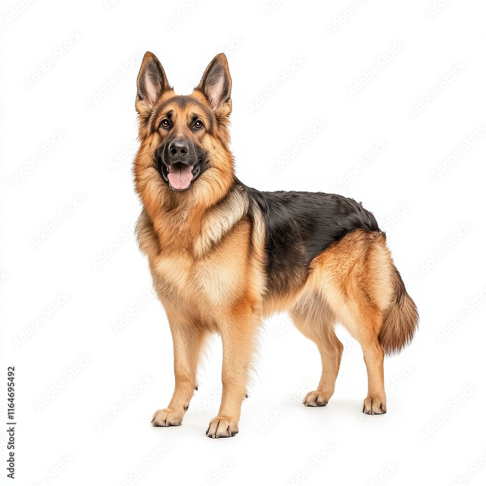 A majestic German Shepherd standing proudly, showcasing its stunning coat and intelligent demeanor. A majestic German Shepherd standing proudly, showcasing its stunning coat and intelligent demeanor.