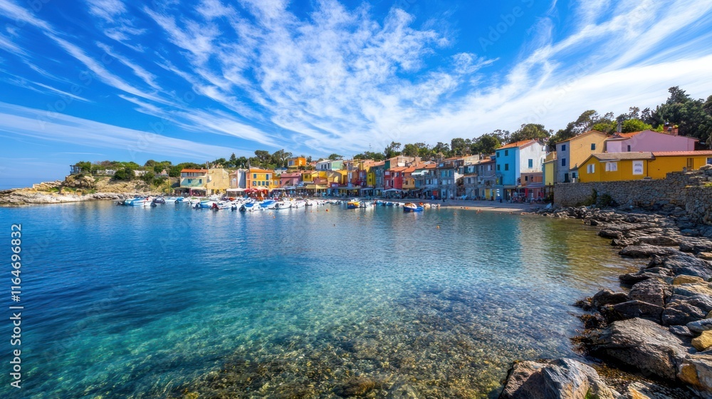 Fototapeta premium Vibrant Coastal Village in Italy: A Picturesque Harbor Town