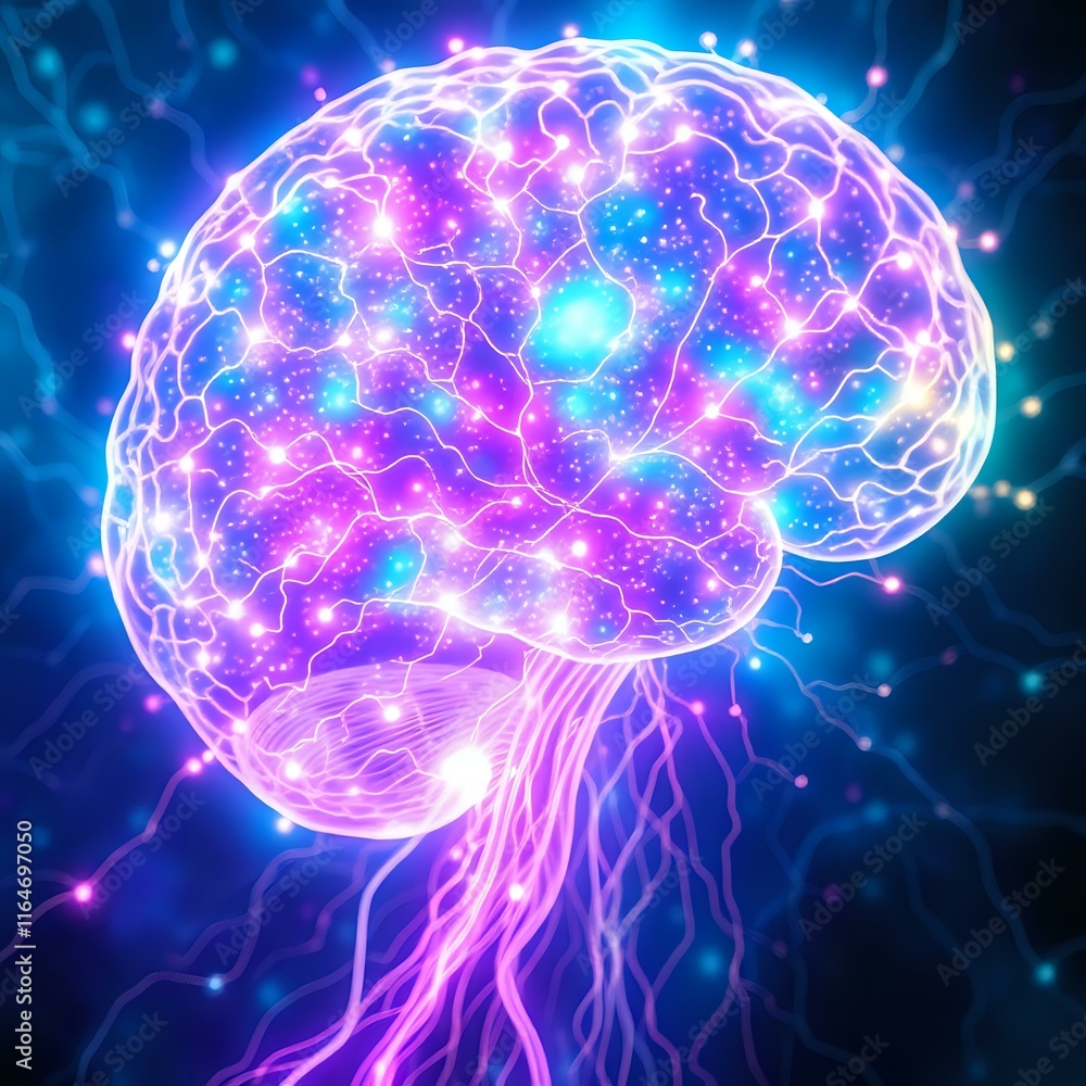 Neural Network Glow: Ethereal Bioluminescent Brain Neural Network Glow: Ethereal Bioluminescent Brain