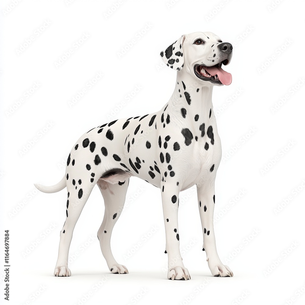 A playful Dalmatian dog, known for its distinctive spotted coat, stands proudly, exuding joy and energy. A playful Dalmatian dog, known for its distinctive spotted coat, stands proudly, exuding joy and energy.