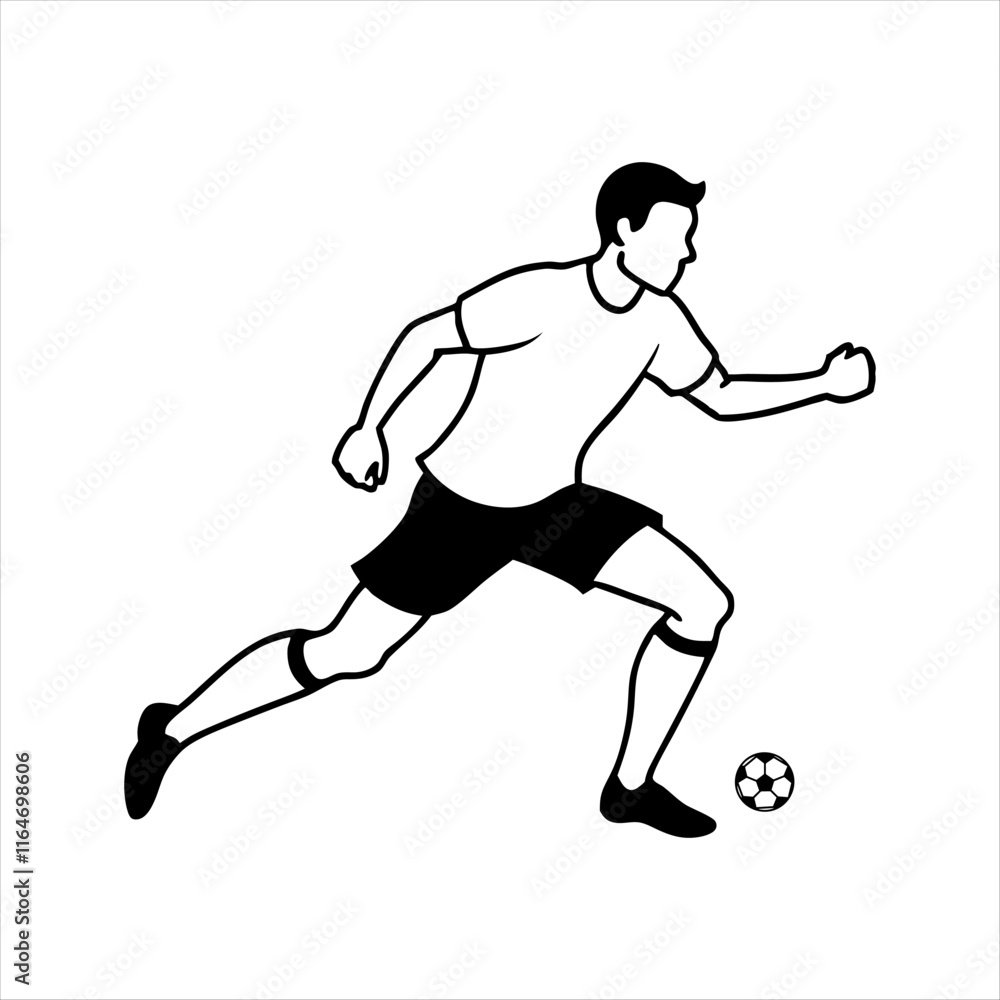 Obraz premium black vector of soccer player silhouette in dynamic movement, minimalist logo style