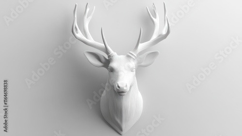 Fototapeta Naklejka Na Ścianę i Meble -  White deer head wall mount, minimalist design.