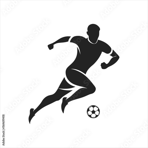 black vector of soccer player silhouette in dynamic movement, minimalist logo style