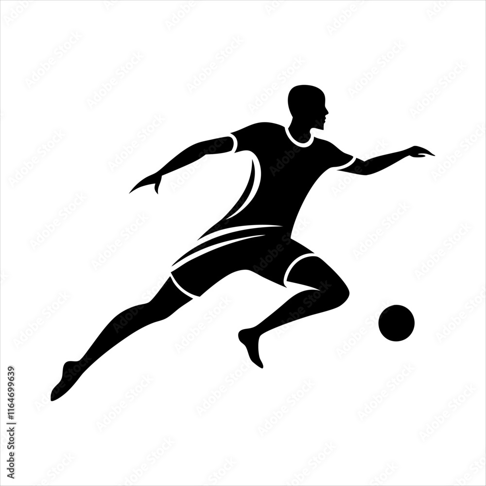 black vector of soccer player silhouette in dynamic movement, minimalist logo style black vector of soccer player silhouette in dynamic movement, minimalist logo style