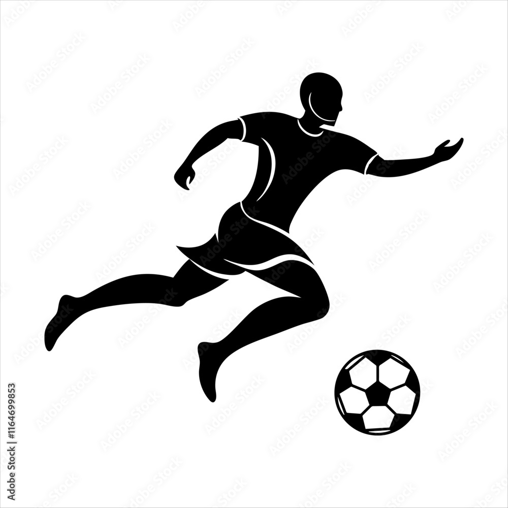 black vector of soccer player silhouette in dynamic movement, minimalist logo style black vector of soccer player silhouette in dynamic movement, minimalist logo style