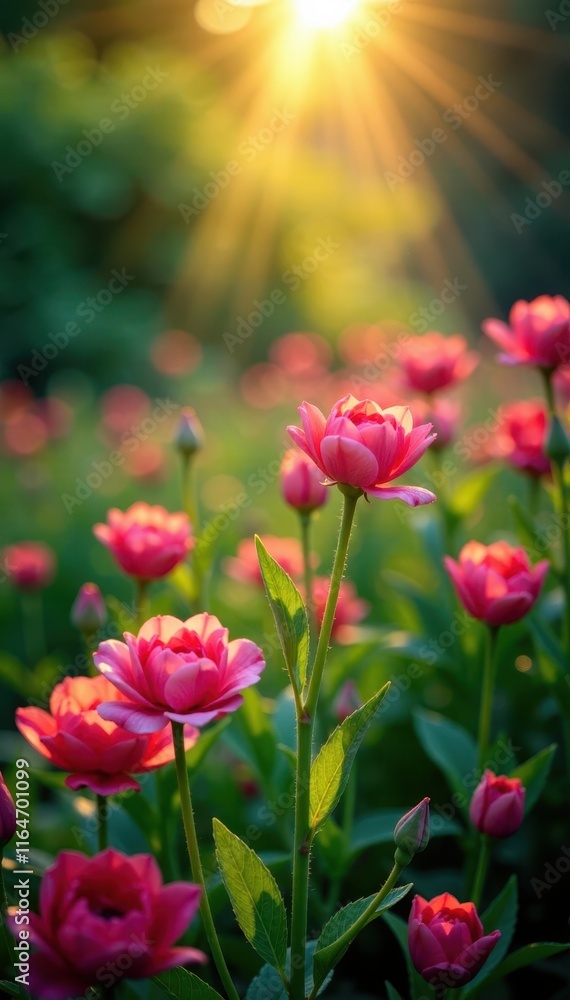 Dew-kissed blooms, vibrant hues, English garden dawn, dew, sunrise Dew-kissed blooms, vibrant hues, English garden dawn, dew, sunrise