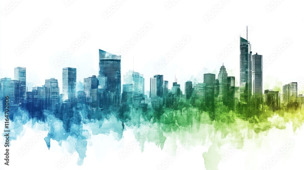 Obraz premium Vibrant watercolor cityscape skyline panorama.