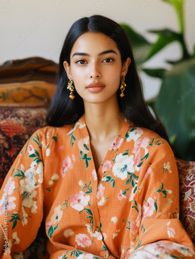 Fashion-Forward Model in Modern Outfit with Nostalgic Elements Fashion-Forward Model in Modern Outfit with Nostalgic Elements