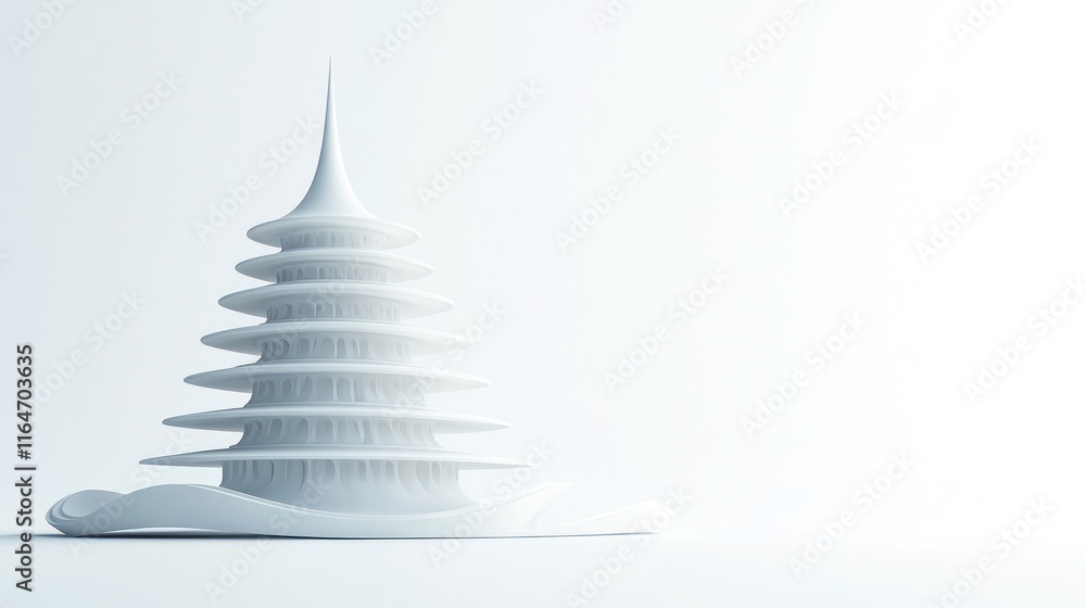 Fototapeta premium Abstract white pagoda architectural model on white background.