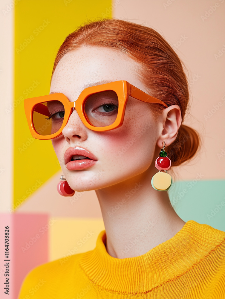 Model in Sleek Modern Outfit with Retro Accessories Model in Sleek Modern Outfit with Retro Accessories