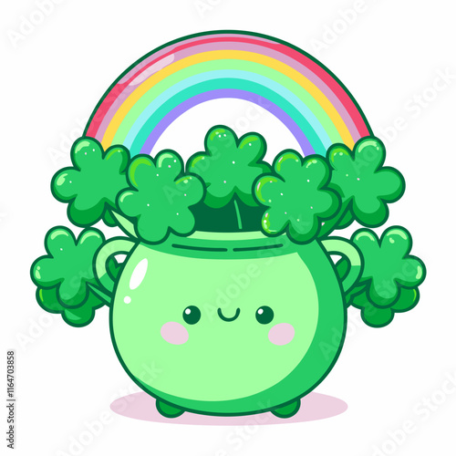 Celebrate st. Patrick's day with a whimsical pot of gold and rainbow cartoon style playful cheerful colorful illustration