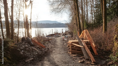 Debris Blocking Access on Nature Trail in Bright Sunlight