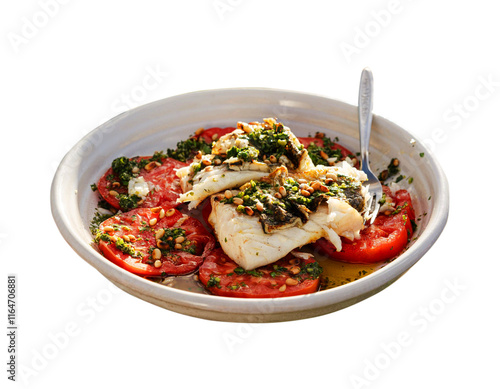 hayden quinn seared threadfin bream fish with tomato  photo