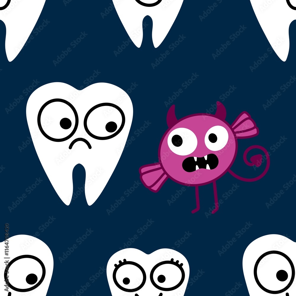 Fototapeta premium Medicine seamless teeth pattern for doctors accessories and drugstore packaging